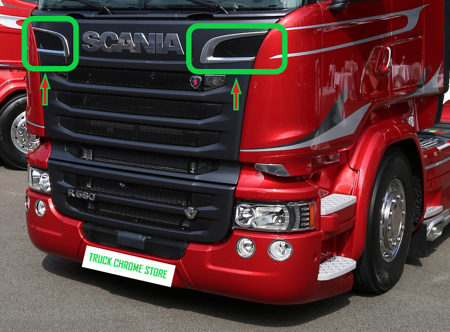 Scania 2009-2016 GRILL SIDE SWORD CHROME Super Polished S.Steel 2 Pieces.