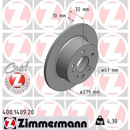 Zimmermann 400 1409 20 Disc Brake Rotor For Mercedes Benz