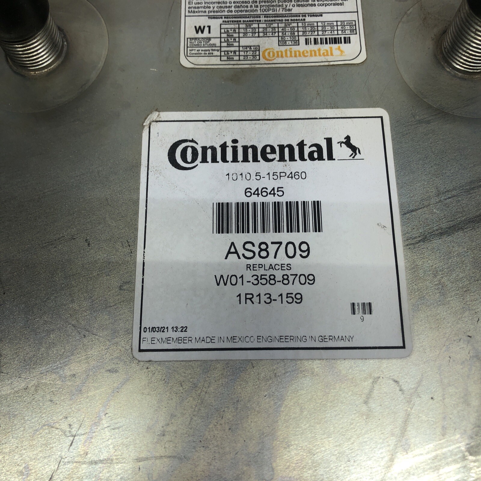 Continental AS8709 Air Spring; Replaces W01-358-8709