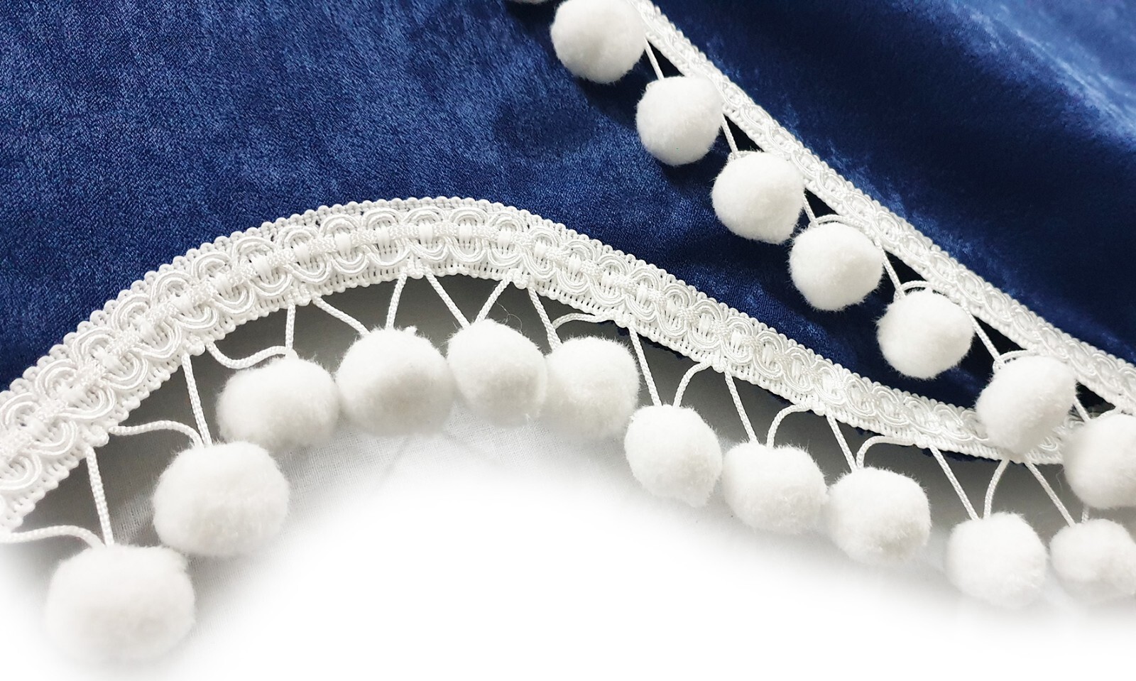 Truck Curtains for VOLVO VNL VNR VNX FH FH3 FH4 FH5 FM FMX Blue & White PomPoms