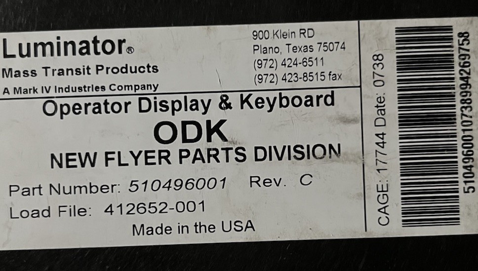 Luminator Operator Display and Keyboard #510496001 **NEW**
