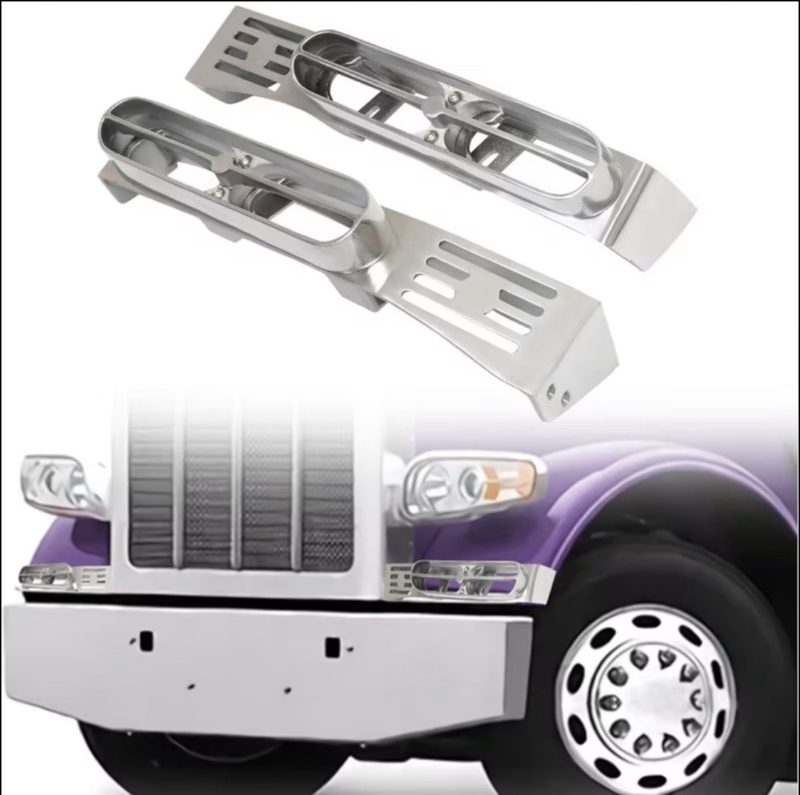 ☑️ Peterbilt 389 388 Front Fender Light Mounting Brackets 304 Stainless Pair