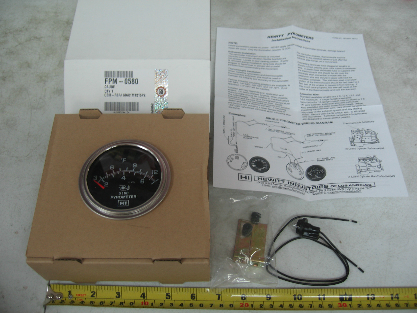 Pyrometer Gauge Kit PAI # FPM-0580 Ref# Mack 1MT315P2 1MT315P1 1MT315P3 1MT337P1