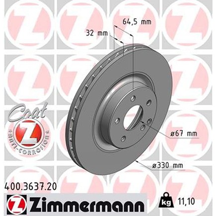 Zimmermann 400 3637 20 Disc Brake Rotor For Mercedes Benz