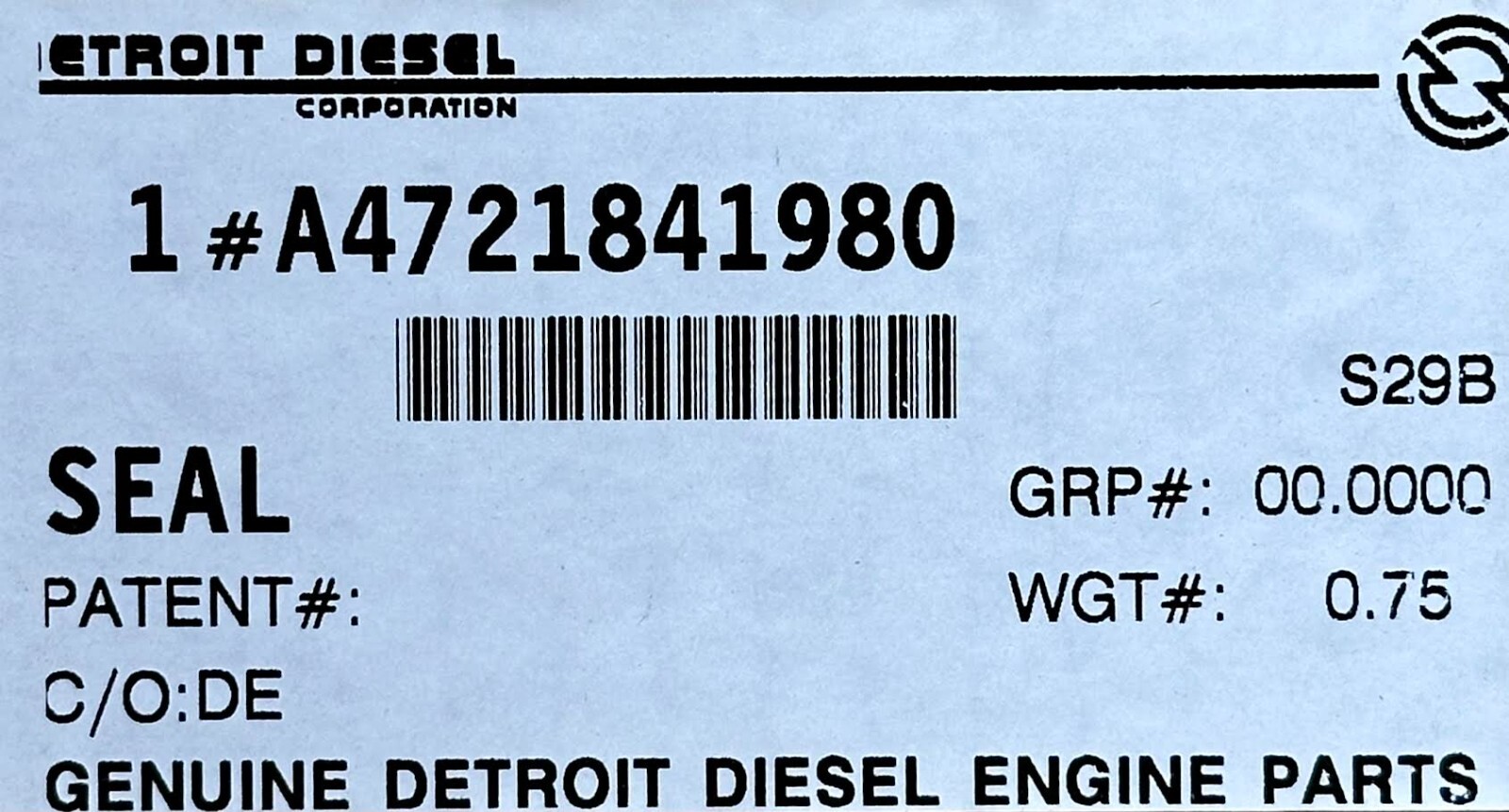 A4721841980 Genuine Detroit Diesel Seal/Gasket OEM-New