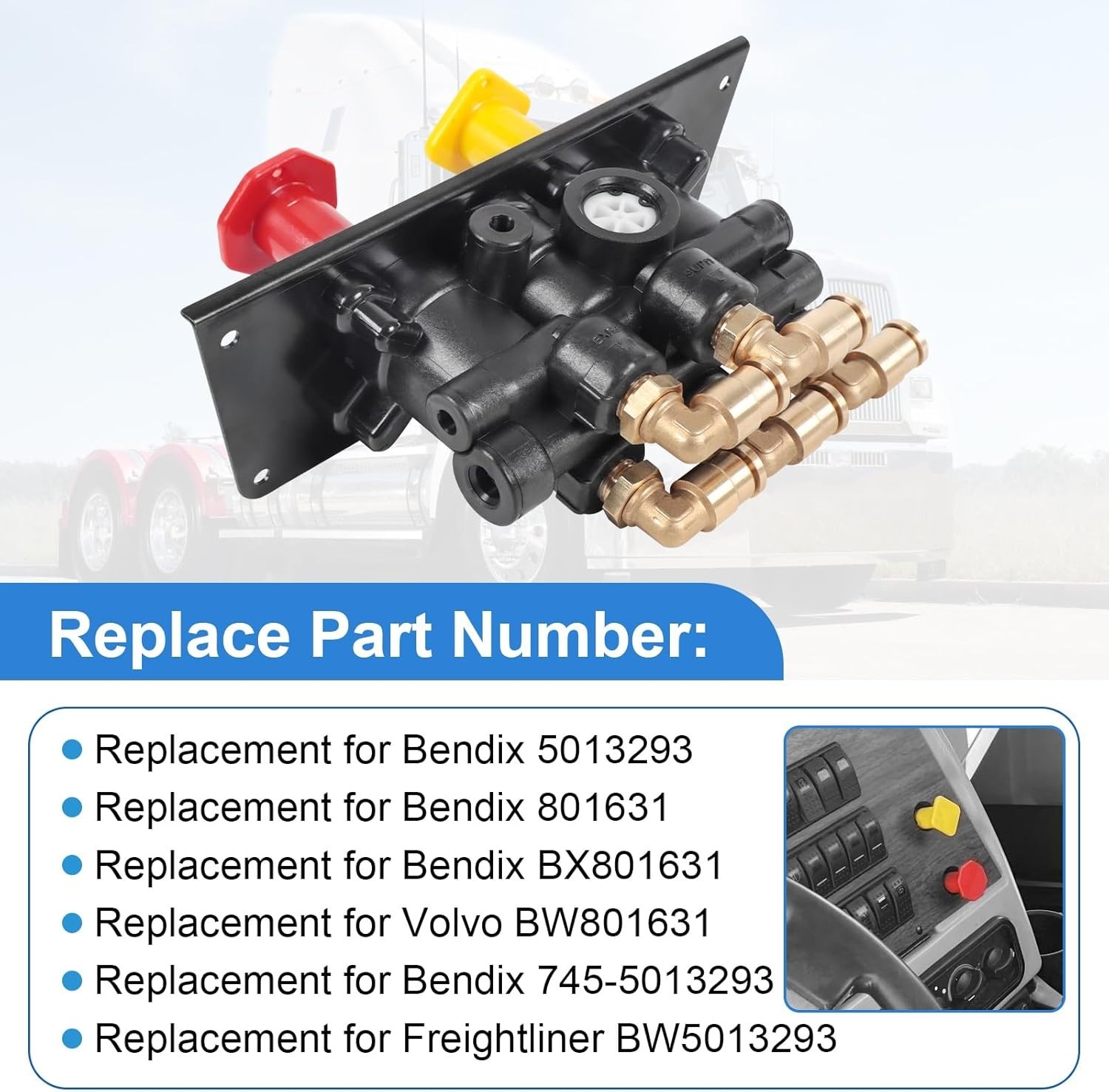 MV-3 Dash Air Brake Control Valve For Bendix Freightliner BW5013293 Volvo 801631