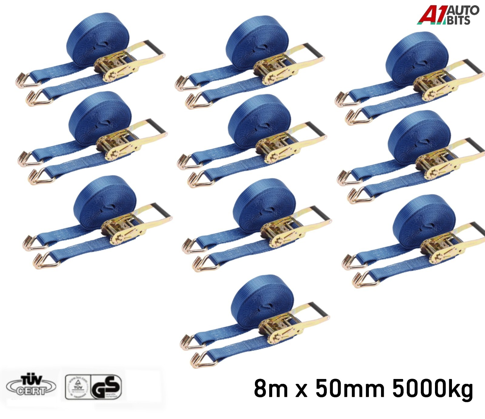 10X HEAVY DUTY 8 METER X 50MM RATCHET TIE DOWN STRAP LORRY LASHING 5000KG 5TON