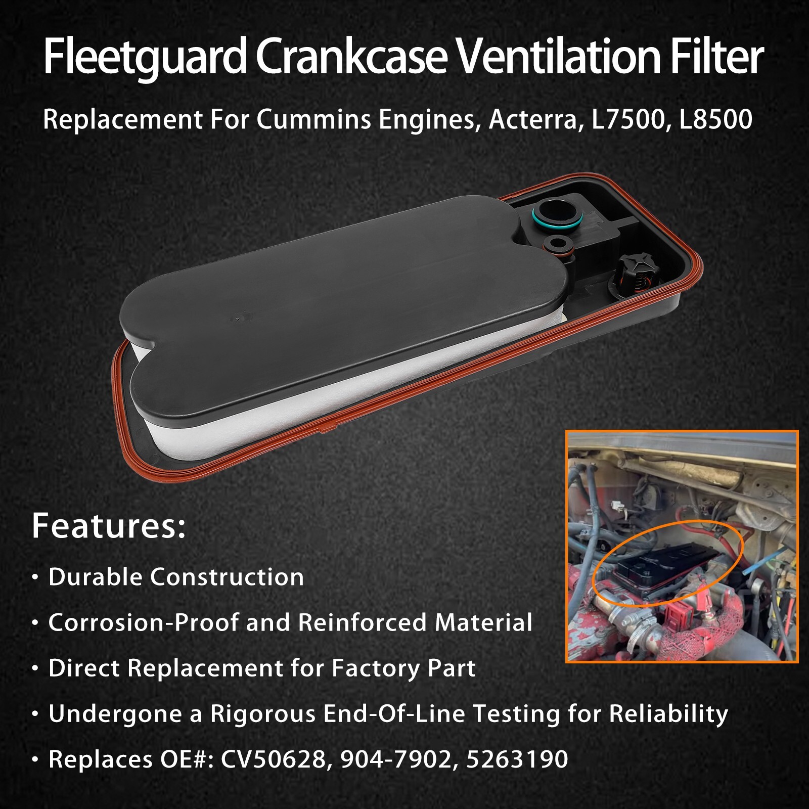 CV50628 Fleetguard Crankcase Ventilation Filter for Cummins Engines 08-10 L7500