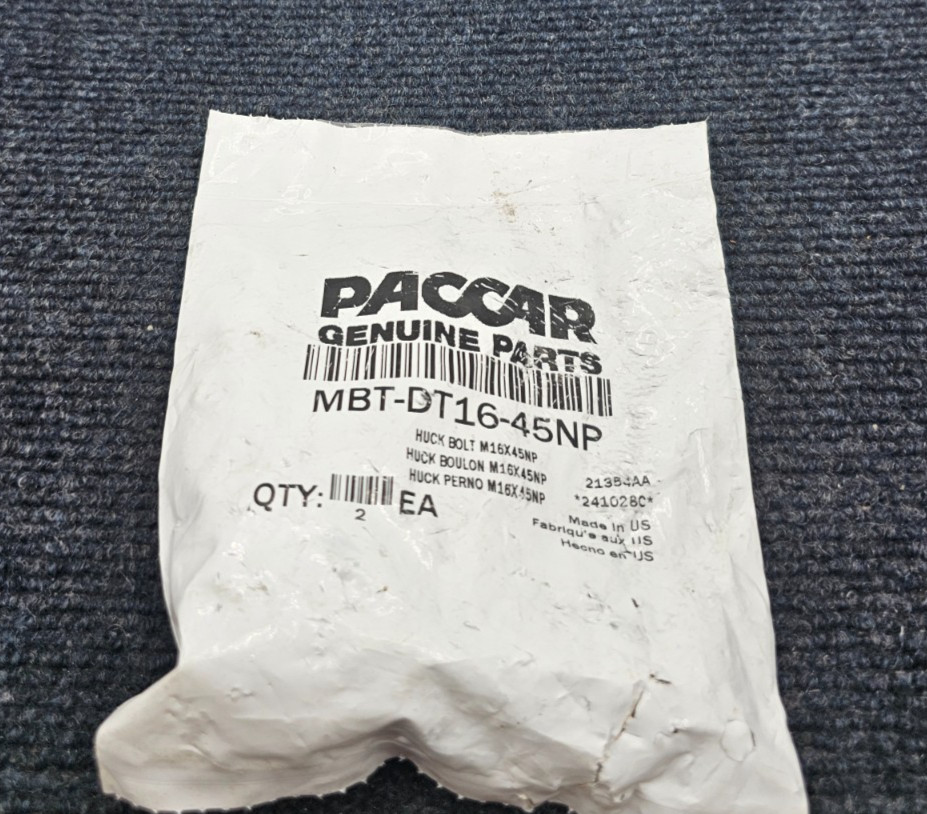 (QTY 2) PACCAR MBT-DT16-45NP Huck Bobtail Bolt 16mm Pin M16 x 45NP