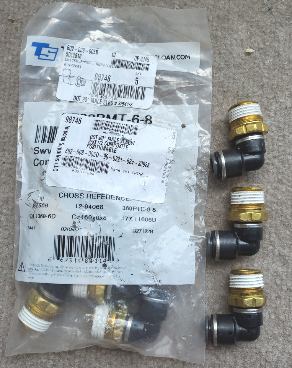 8 Imperial 98746 Dot 90 Male Elbow 3/8 × 1/2 LOT