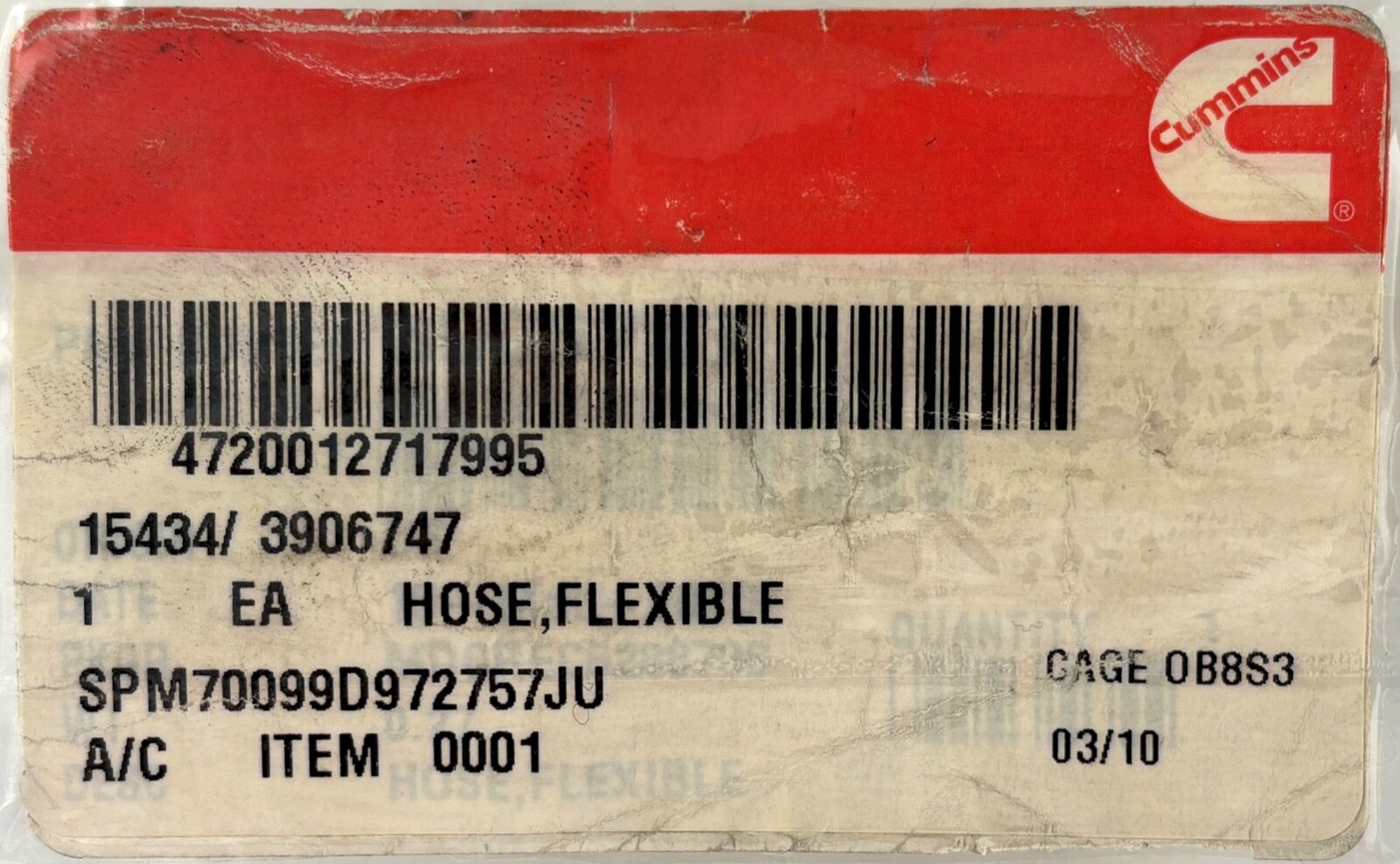 Cummins 3906747 Flexible Hose For ISL, L, QSC, QSL, Series And Other Engines NEW
