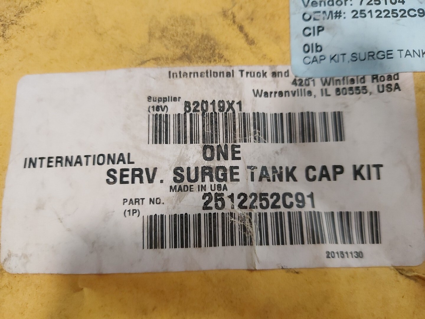 NOS International/Navistar 2512252C91 Surge Tank Cap Kit. Made In The USA