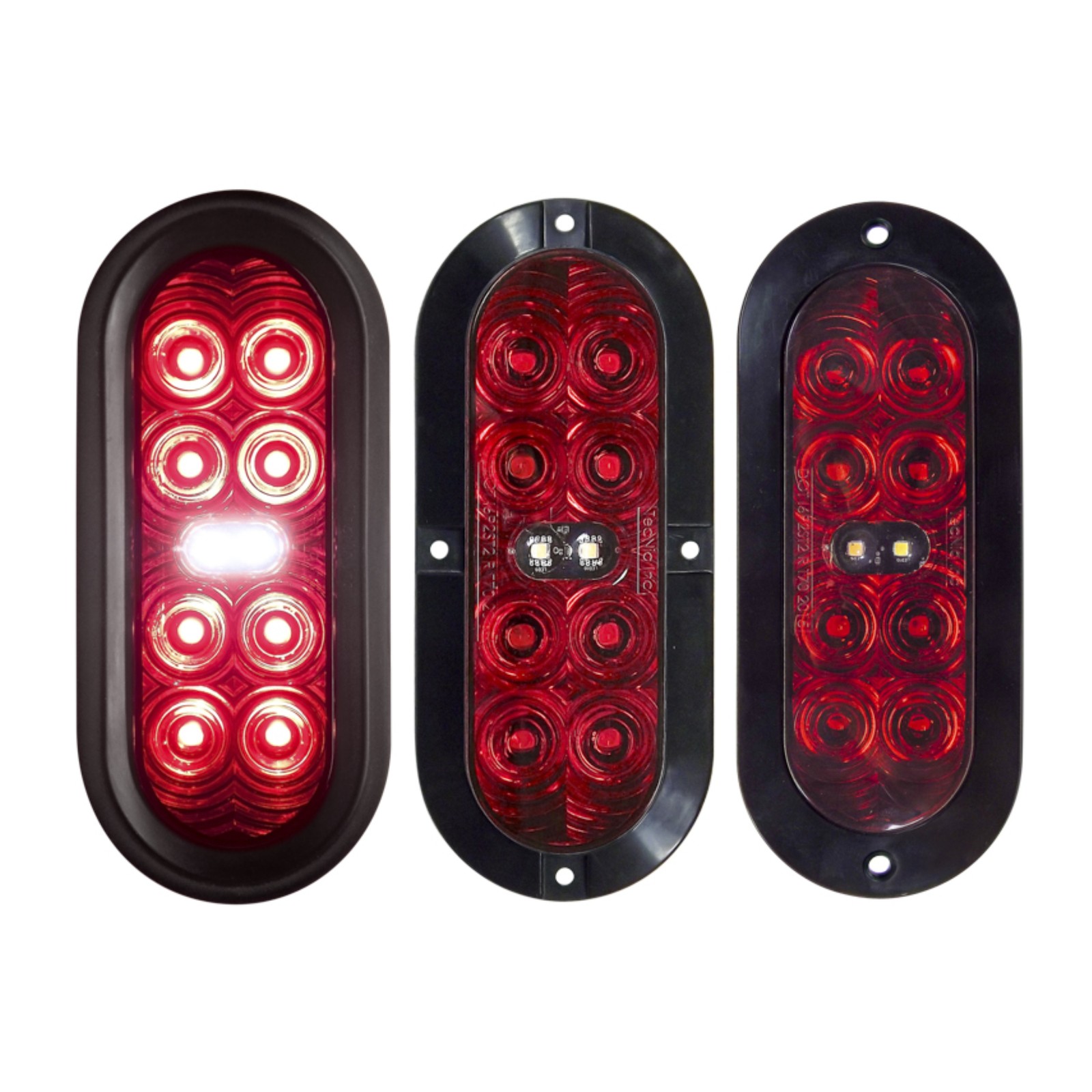 Tecniq OEM 6″ Oval Stop Tail Turn Reverse Surface Red Lens Pigtail Connectors,