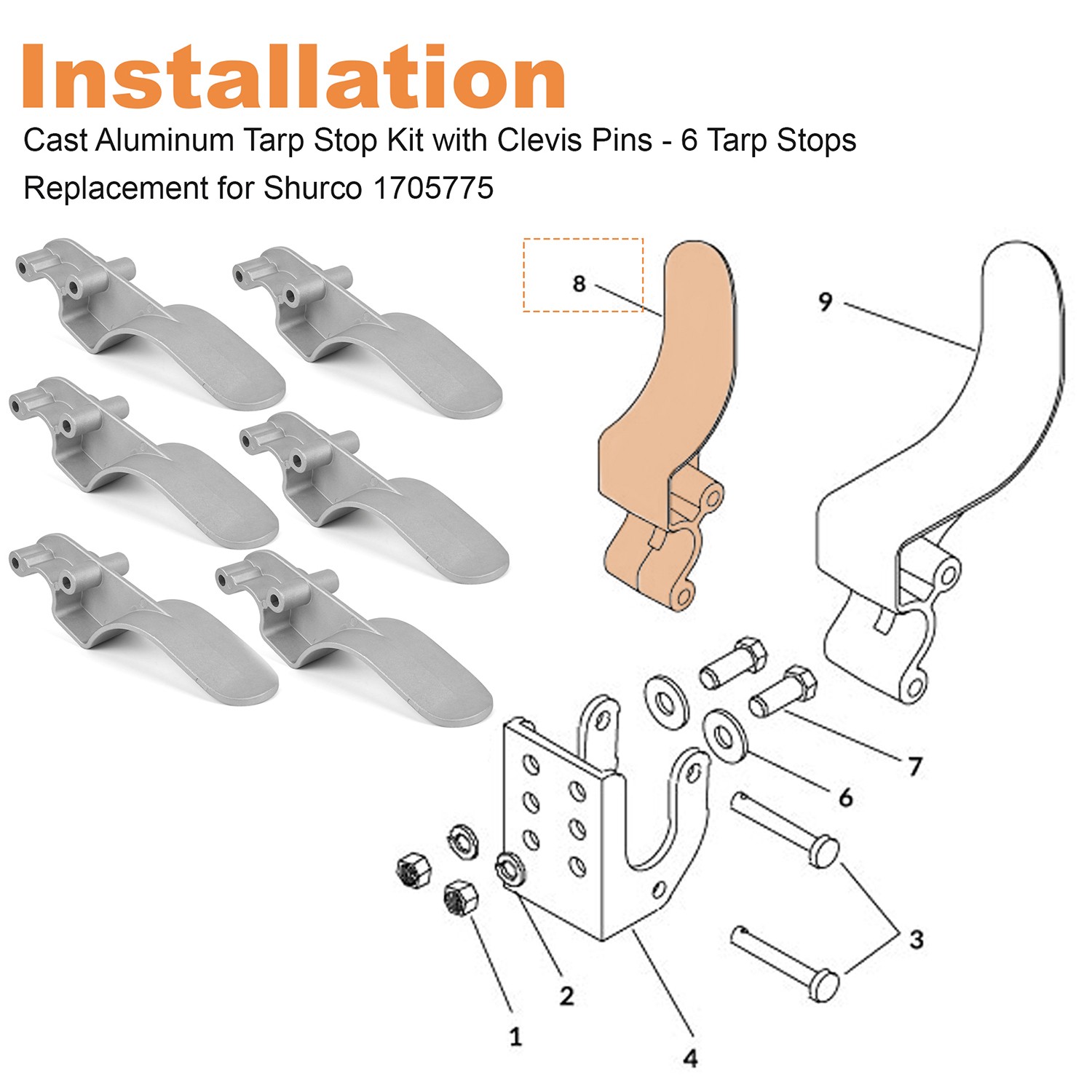 Easy-Off Aluminum (Cast) Tarp Stop -6Pieces Tarp Stops – 1705775