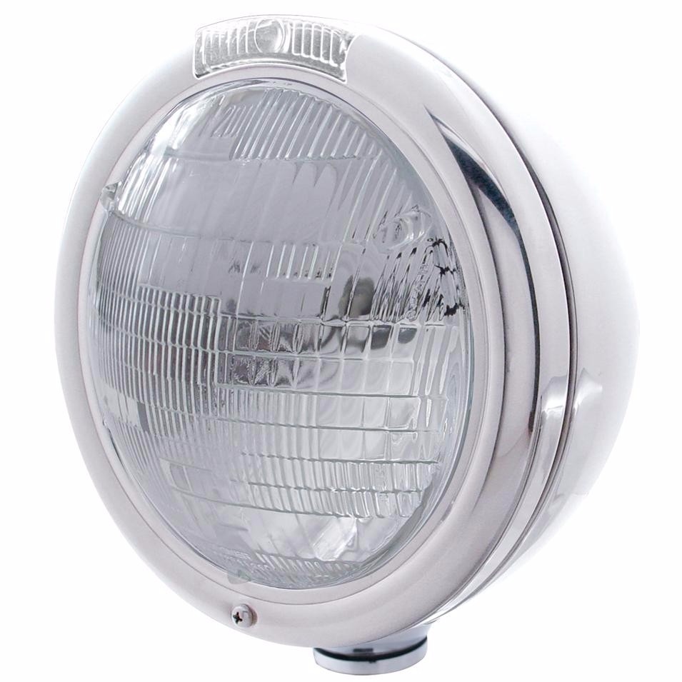 Stainless Steel “CLASSIC” Headlight – 6014 Bulb- Incandescent Turn w/ Clear Lens