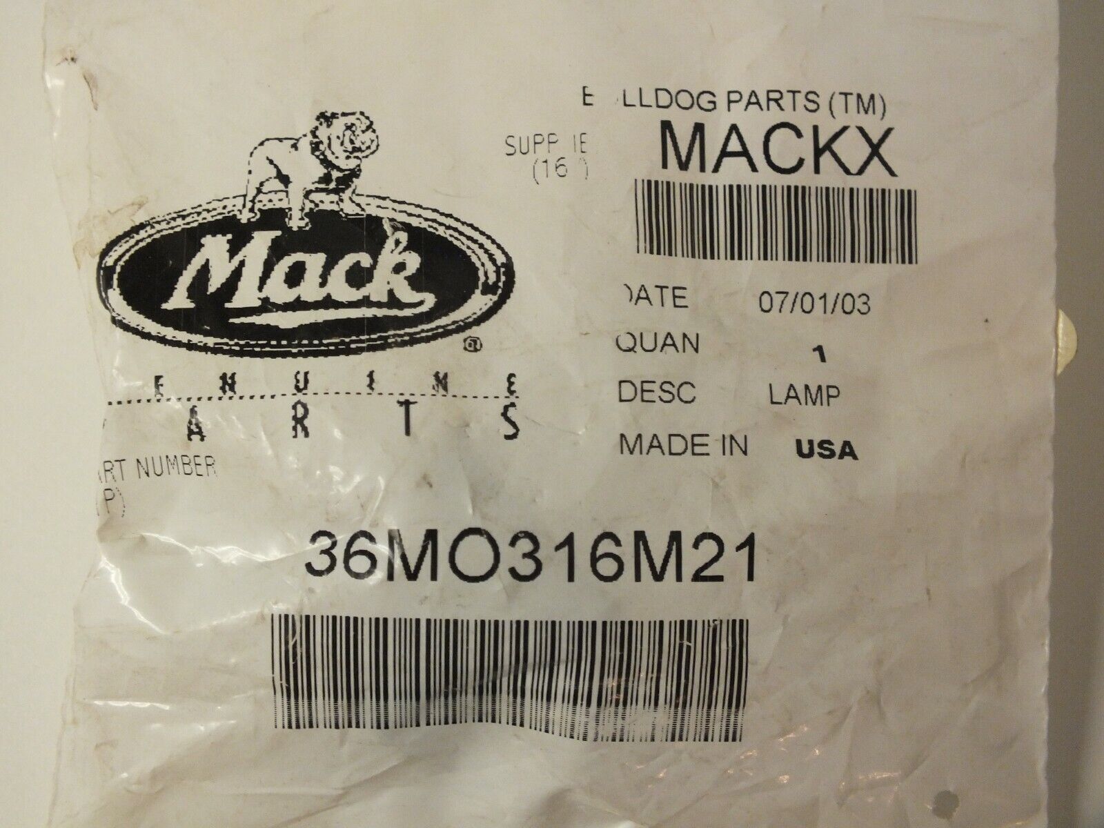 New Genuine OEM Mack Trucks P/N 36M0316M21 CK TRANS LAMP Replacement Part NOS