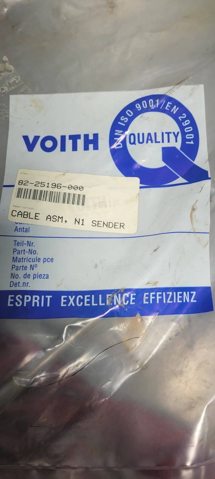 Voith Transmission Cable Assembly N1 Sender 82-25196-000