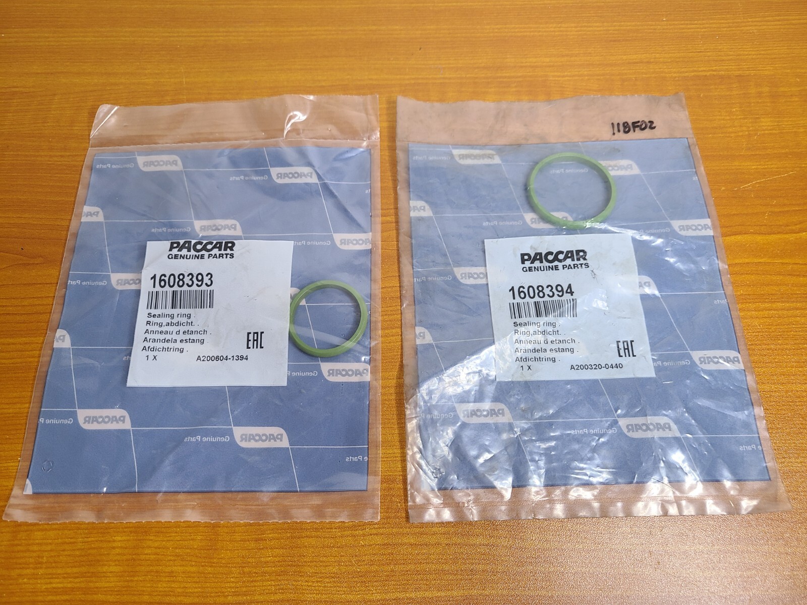 2 Pack Genuine Paccar 1608394 Green Sealing Ring Kenworth Peterbilt