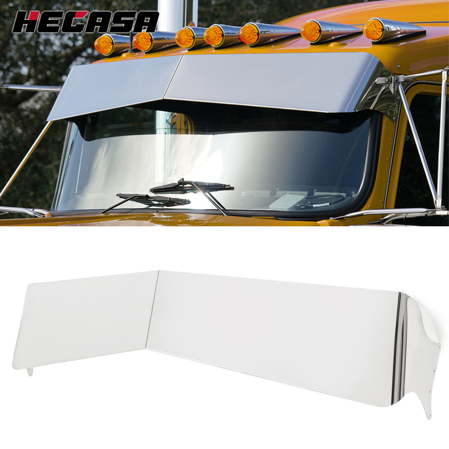 For Peterbilt 377 378 379 335 386 Silver 13″ Drop Sun Visor 304 Stainless Steel