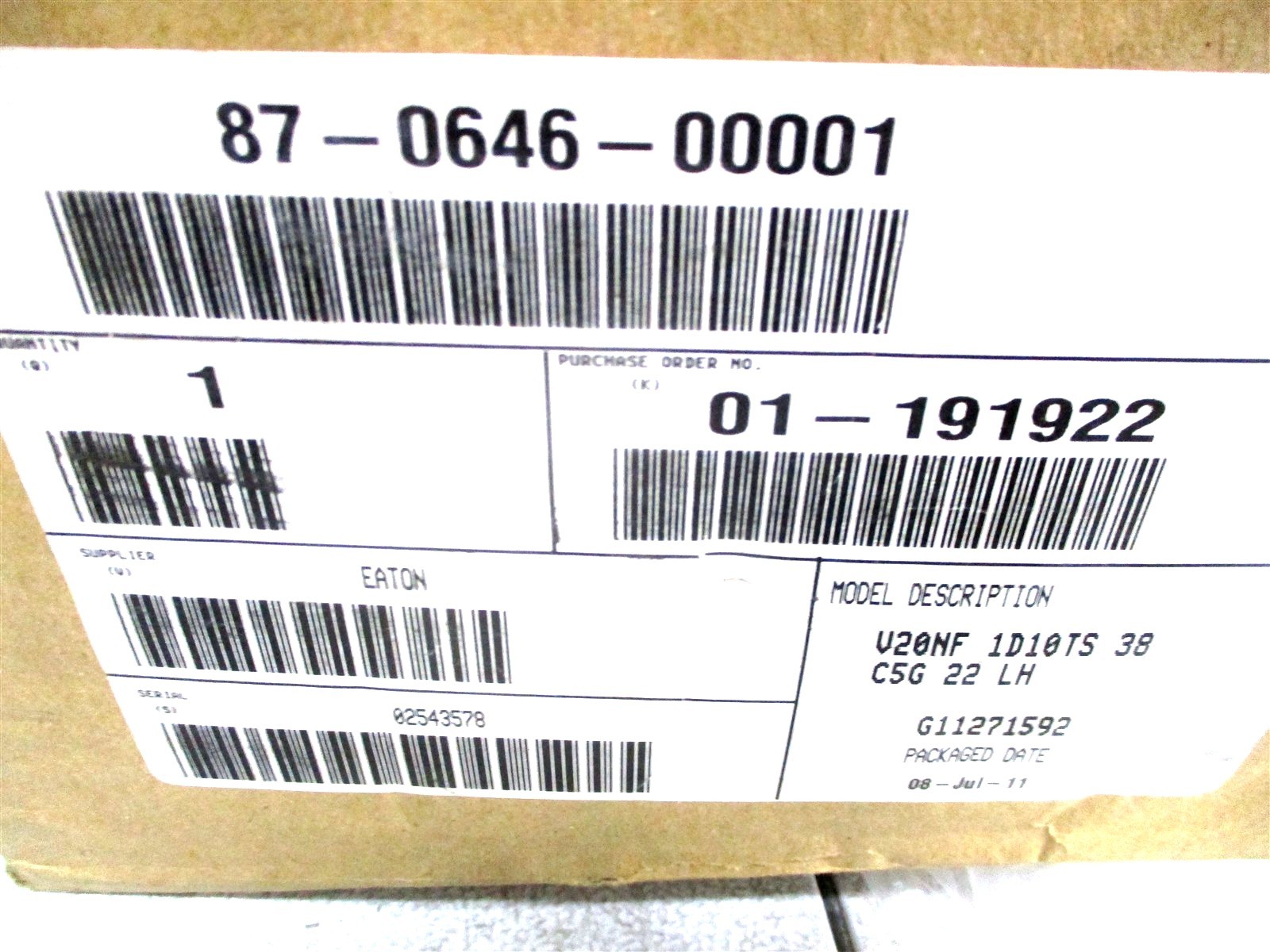87-0646-00001 NEW VICKERS V20NF POWER STEERING PUMP V20NF1D10TS38C5G22LH
