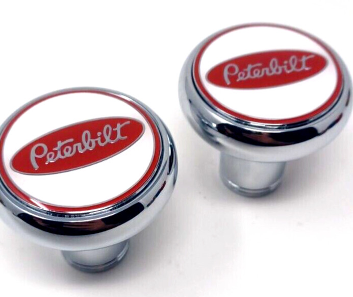 Peterbilt Air Valve Knob Chrome Tractor Trailer Set chrome white red emblem