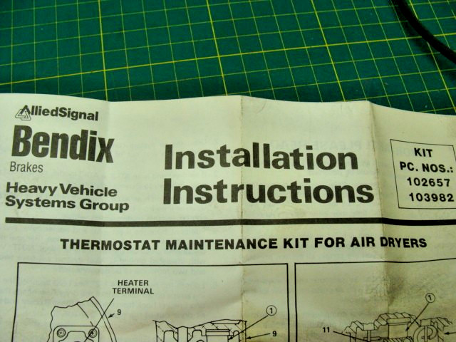 BENDIX THERMOSTAT MAINTENANCE KIT FOR AIR DRYERS 102657 & 103982