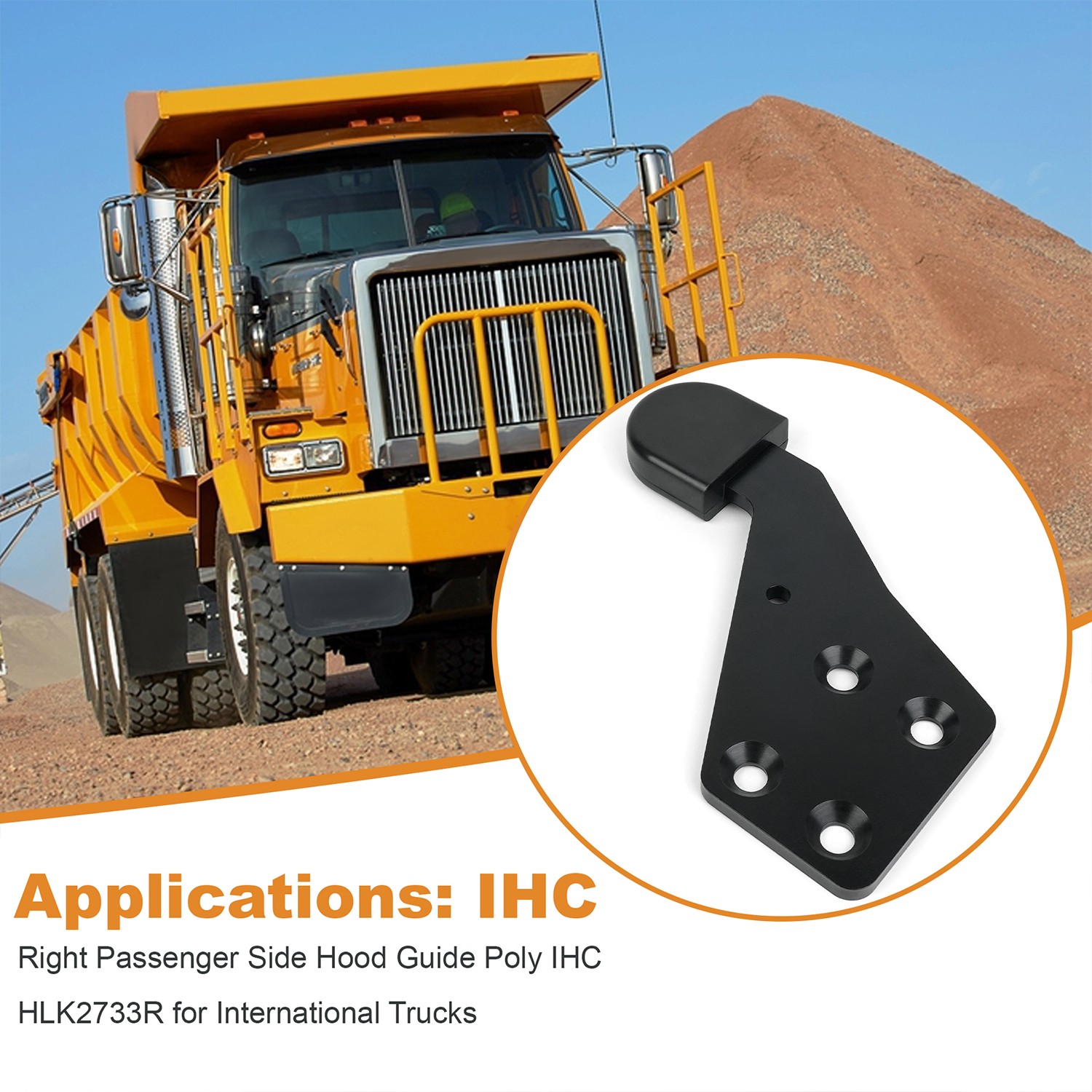 Right Passenger Side Hood Guide Poly IHC HLK2733R for International Trucks