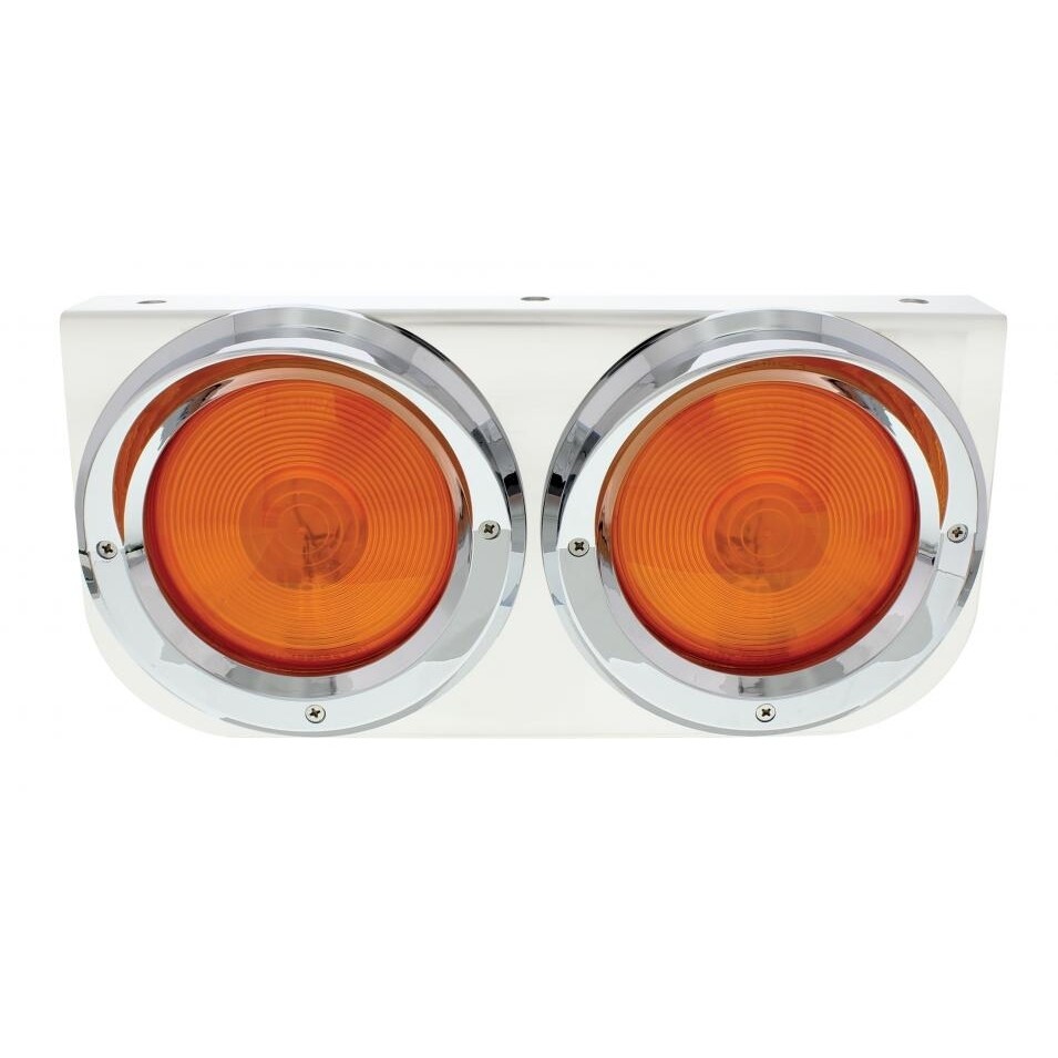 Stainless Light Bracket w/ Two 4″ Incandescent Lights & Visors – Amber Lens