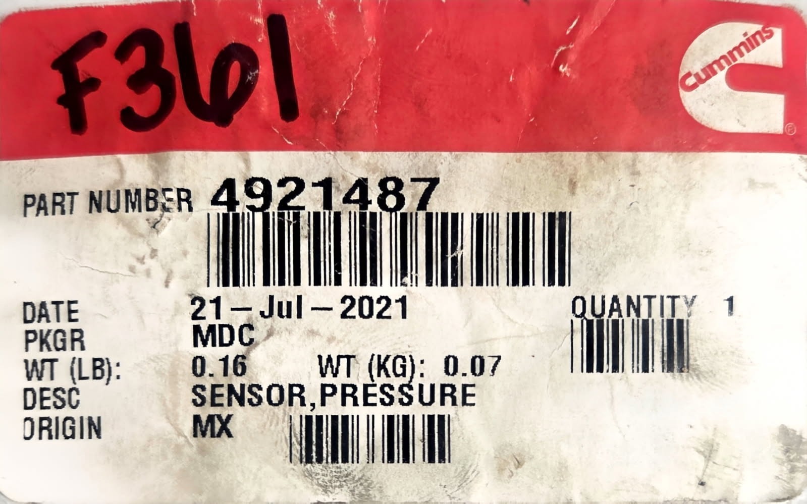 Genuine OEM Cummins Oil Pressure Sensor- P/N 4921487