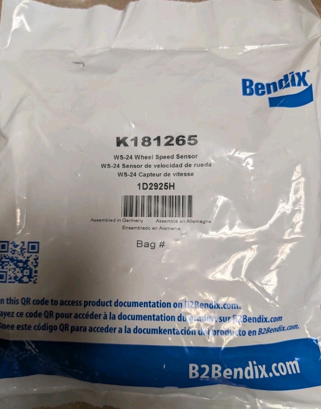 Bendix K181265 Wheel Speed Sensor WS-24