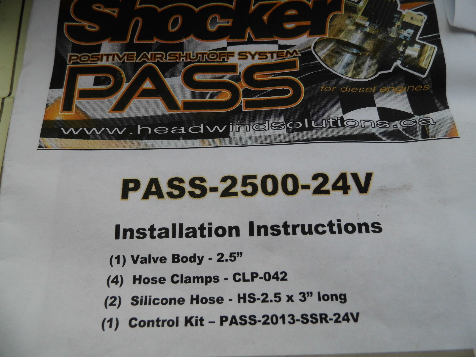 SHOCKER PASS-25 24V POSITIVE AIR SHUT-OFF SYSTEM 24V DIESEL 2.5 INCH INTAKE