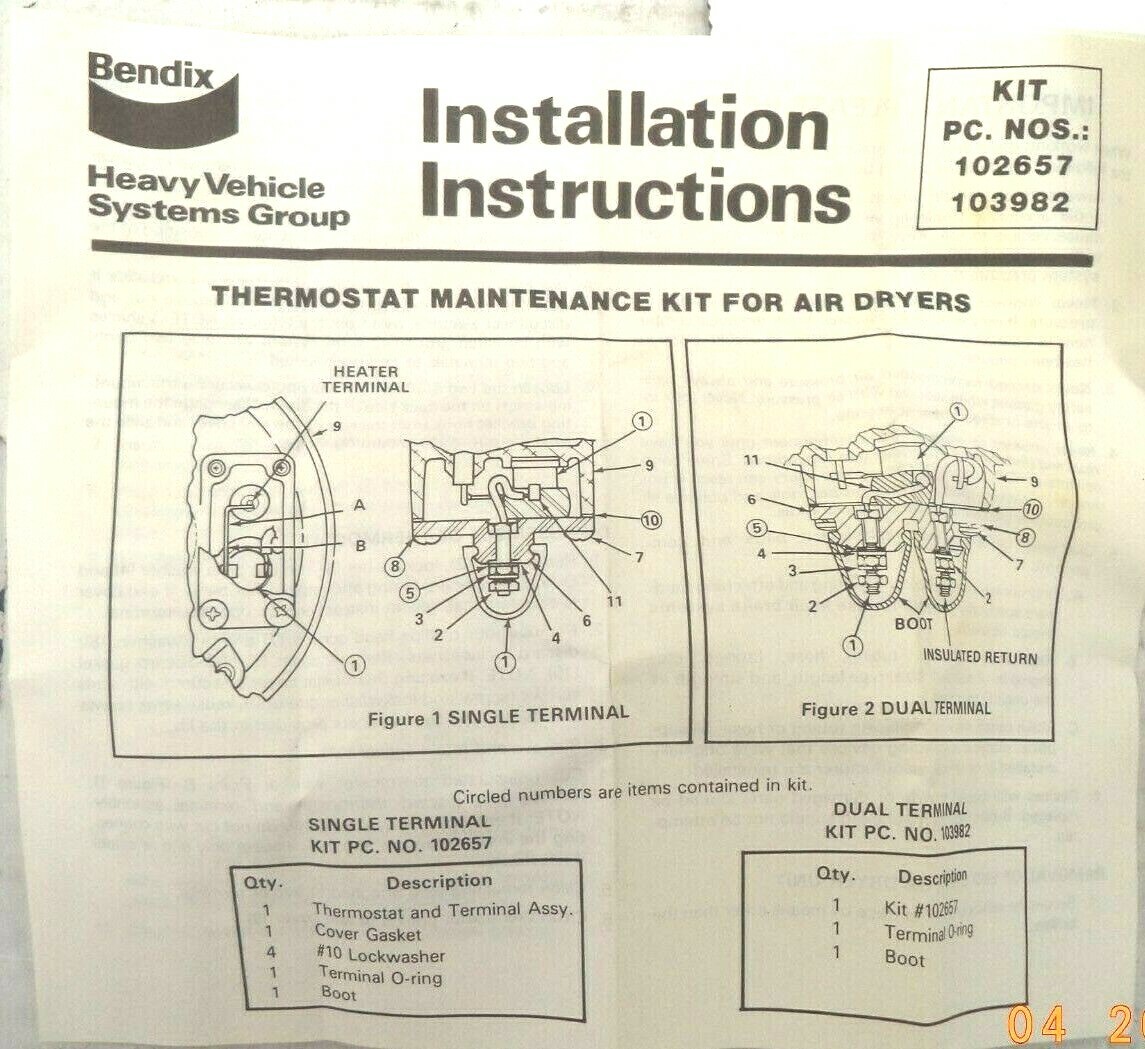 Bendix DBL AD-4 Thermo Cover Kit, pn 103982