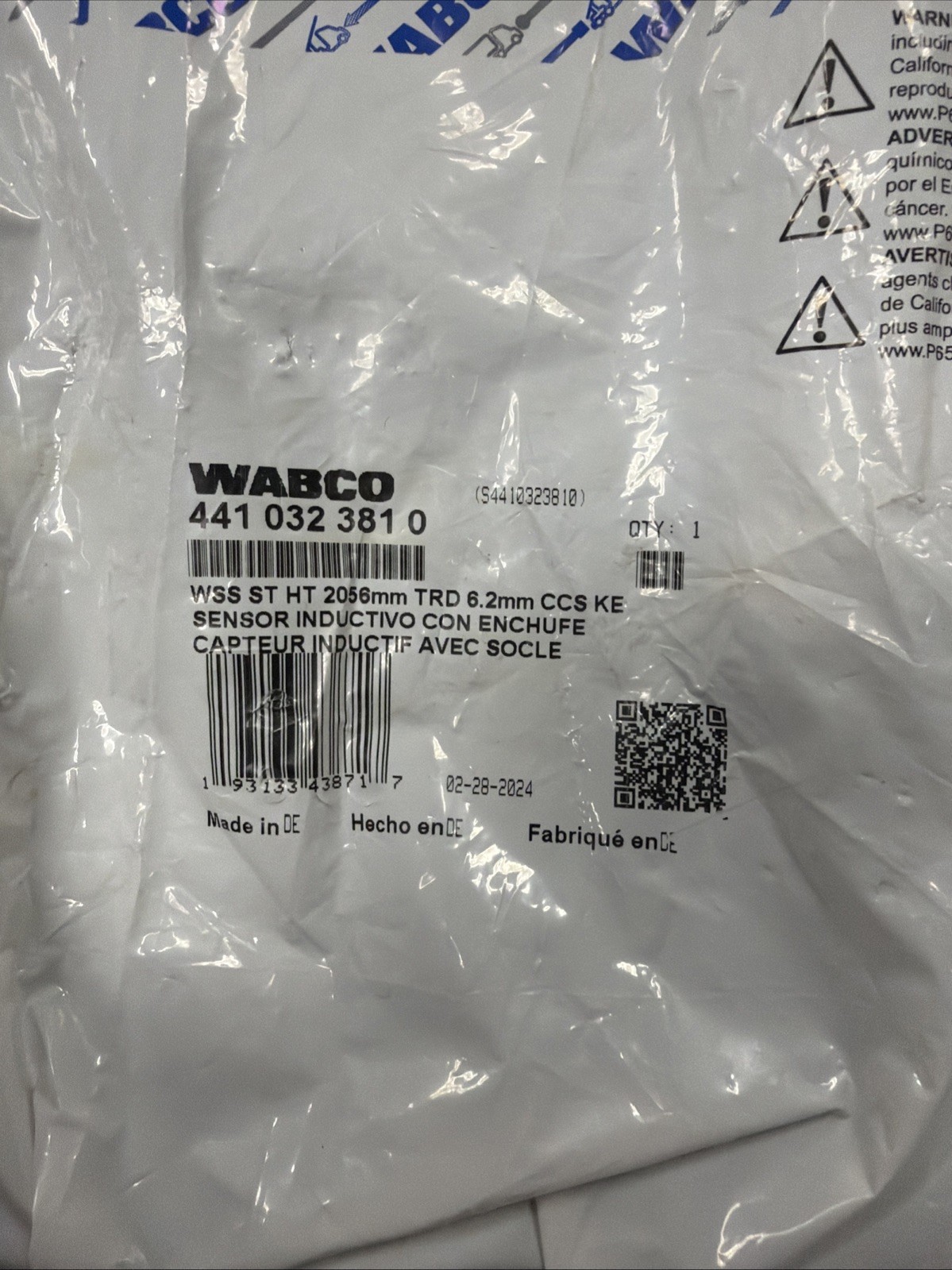 4410323810 ABS WHEEL SPEED SENSOR WABCO OEM WSS ST HT 2056mm TRD CCS KE TRUCK US