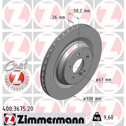 Zimmermann 400 3675 20 Disc Brake Rotor For Mercedes Benz