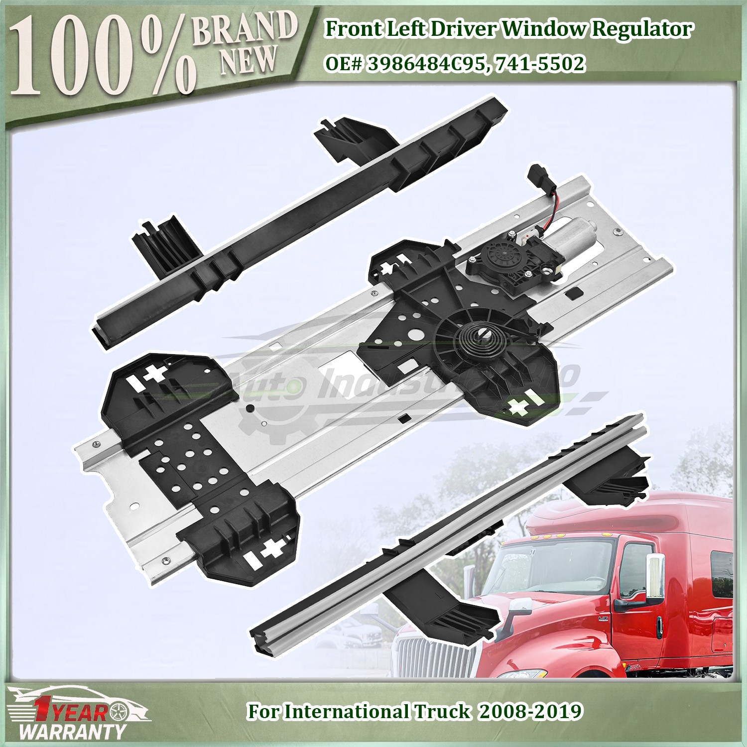 For International Truck 2008-2019 Front Left Driver Window Regulator 3986484C95