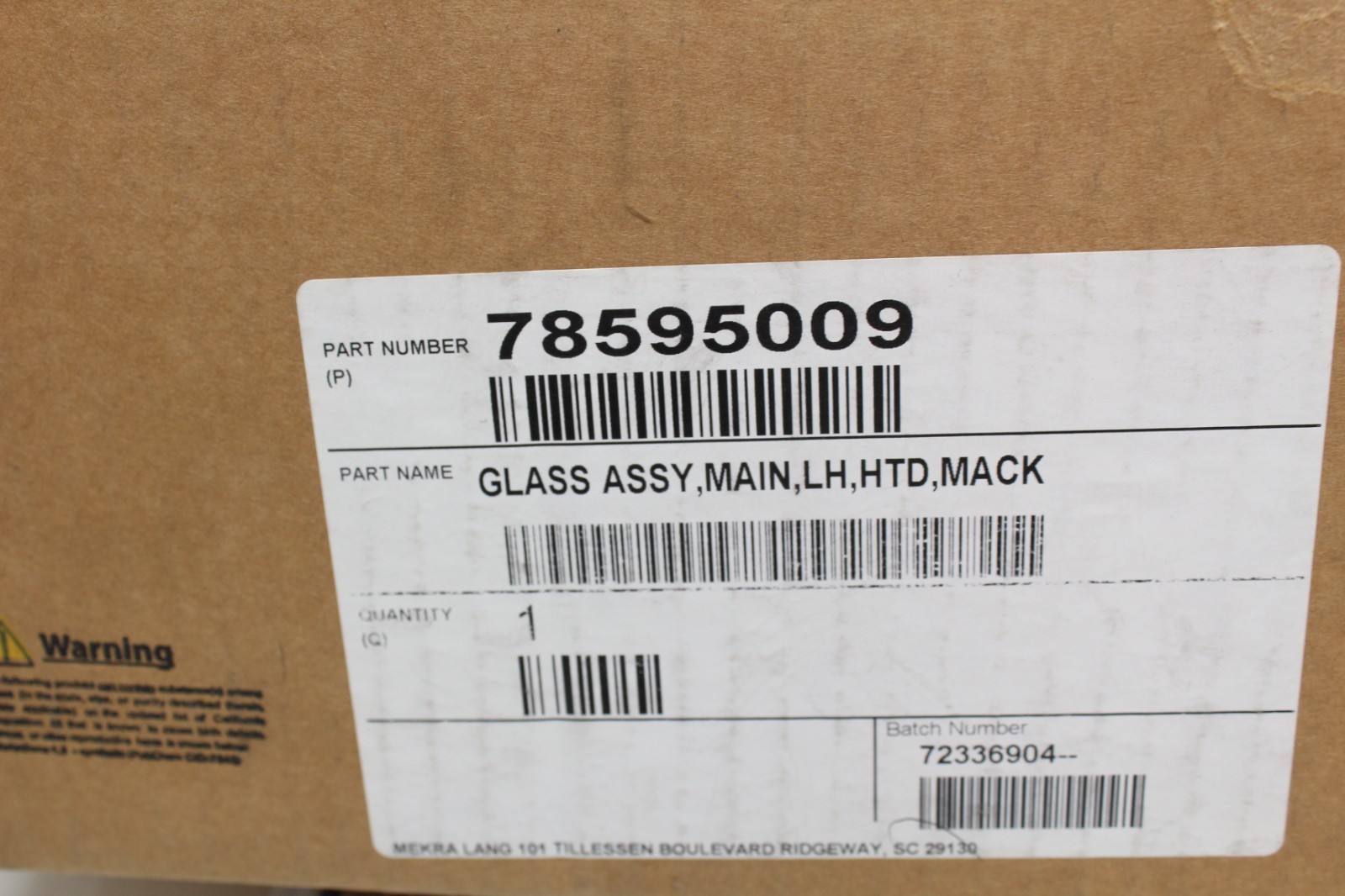 Mack Glass Replacement Part 78595009 LH HTD