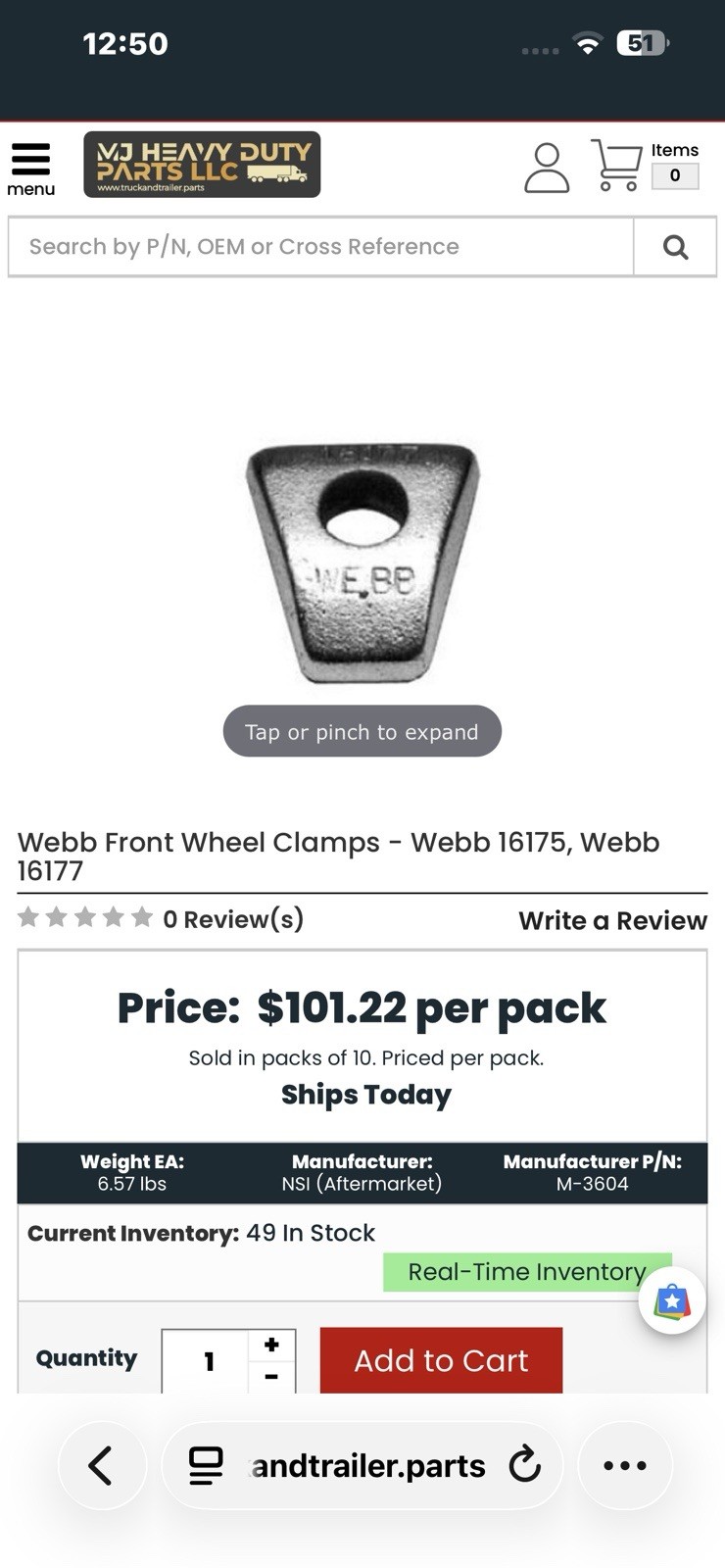 Webb Front Wheel Clamp. Part #16177 & 16175. New Old Stock. Large Truck&Trailer