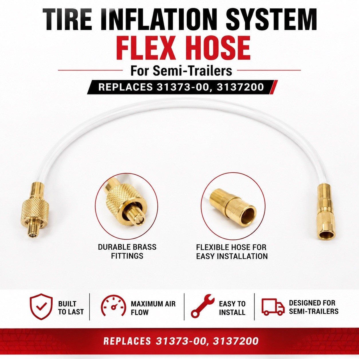 Tire Inflation System Flex Hose for Semi-Trailers Replaces 31373-00, 3137200