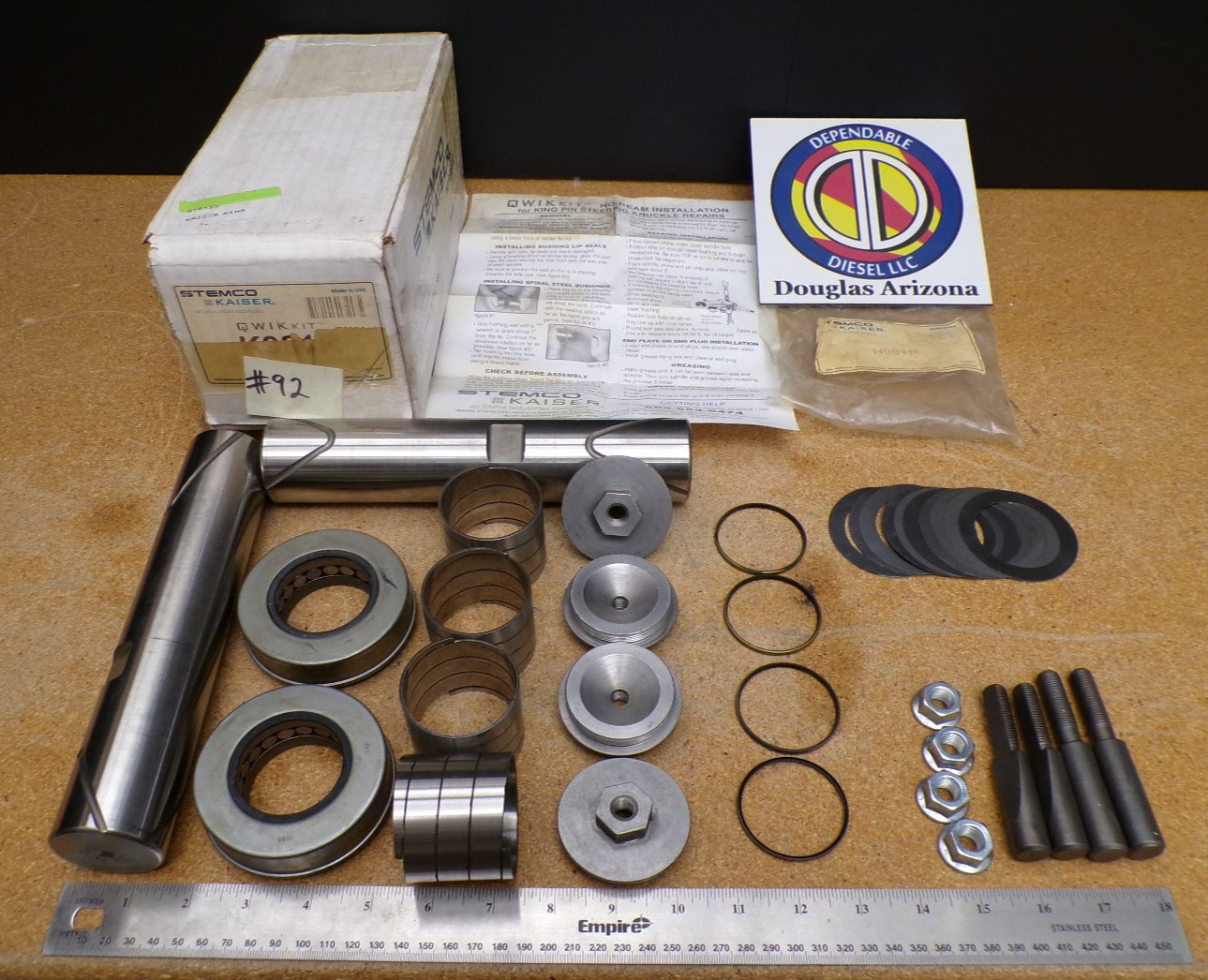 No Ream Installation King Pin QWIK Kit Stemco Kaiser PAI P/N K981R Kingpin Set