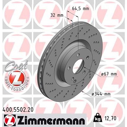 Zimmermann 400 5502 20 Disc Brake Rotor For Mercedes Benz