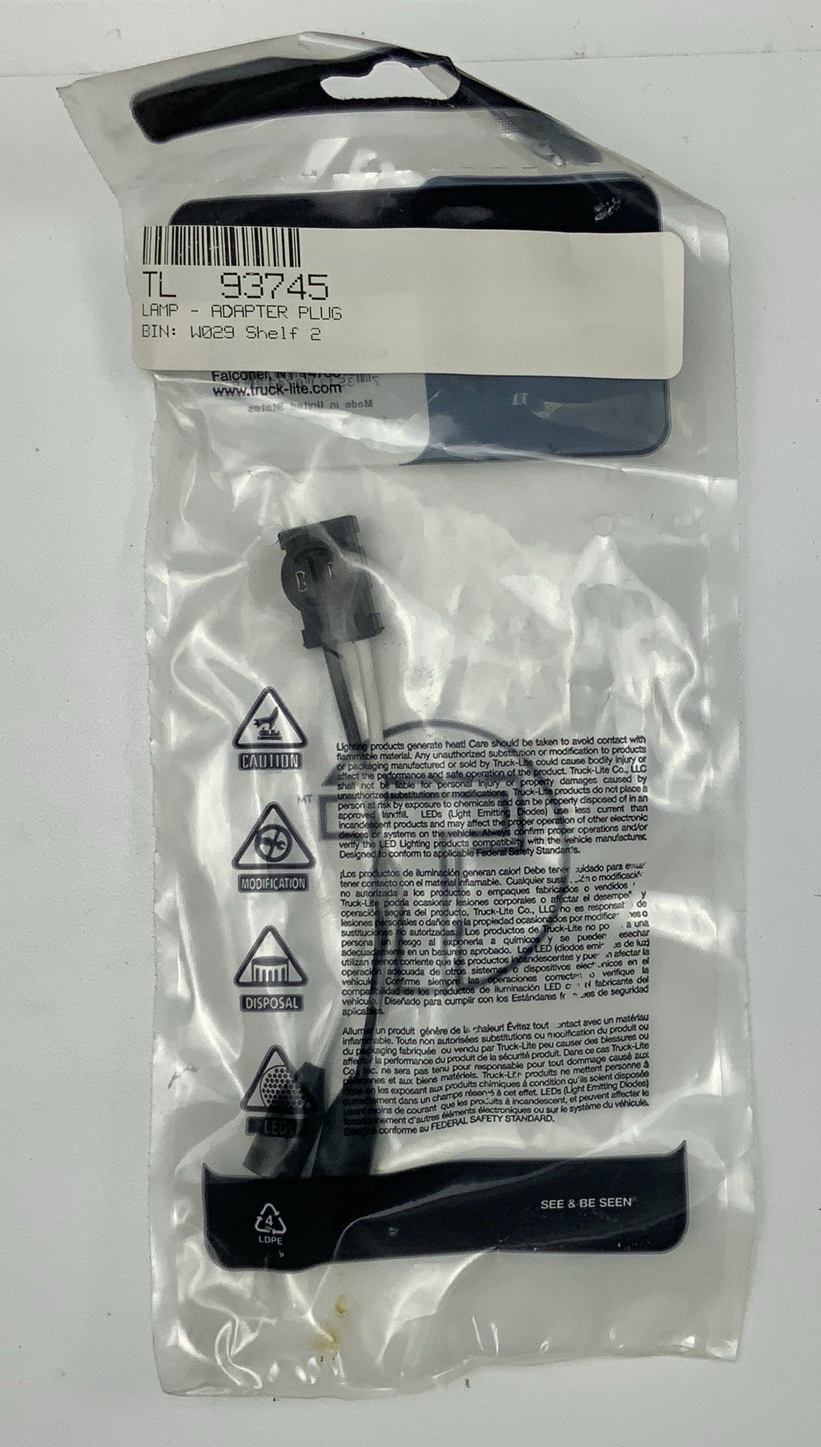 NEW! TRUCK – LITE Pigtail – Female PL10 P/N: 93745 ( Lamp – Adapter Plug )