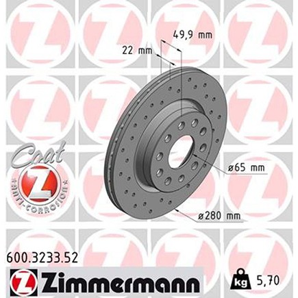 Zimmermann 600323352 Disc Brake Rotor For Water for Volkswagen