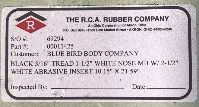 0011425 Top Rubber Step Tread Blue Bird A3FE Transit 22” x 10” Trailer RV