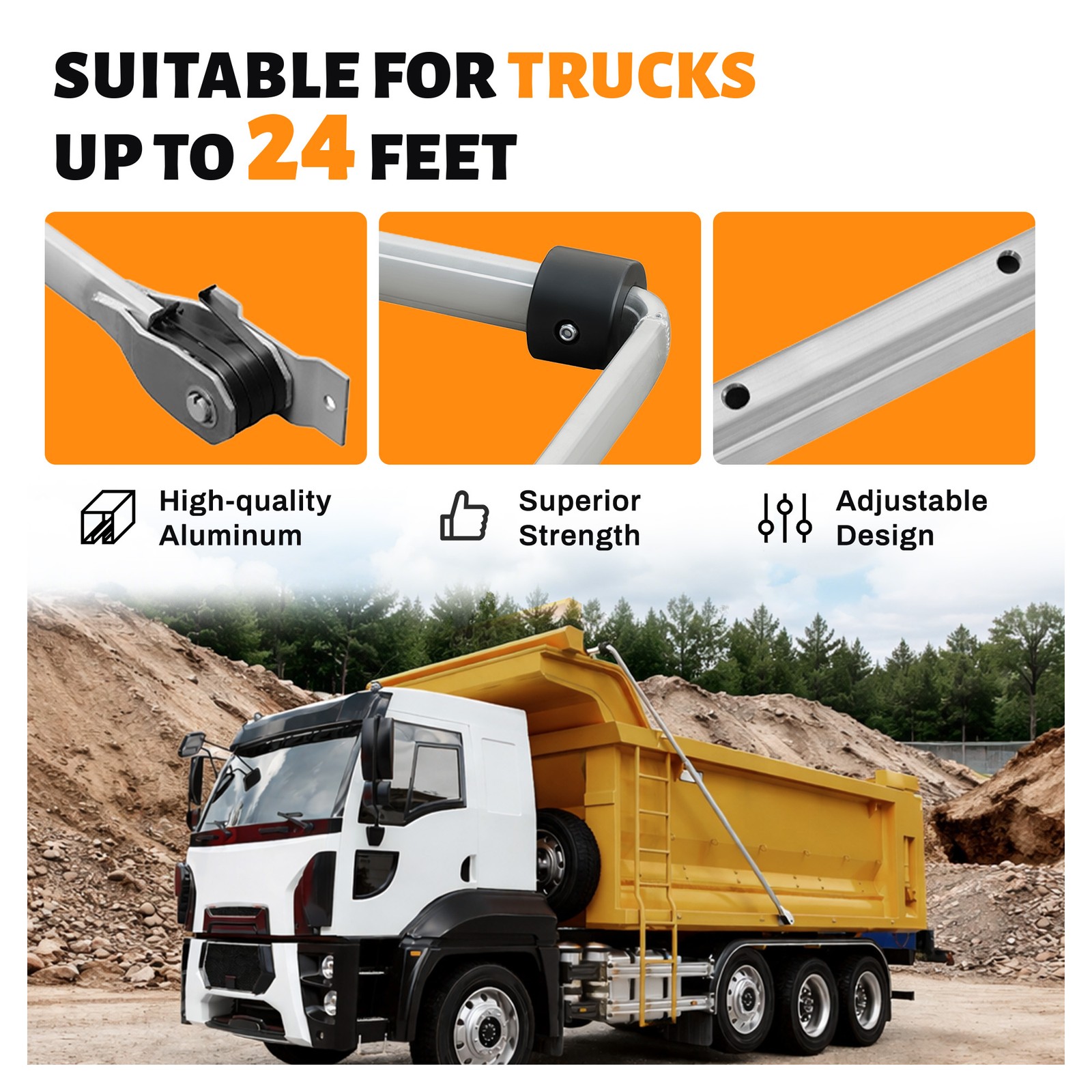 KUAFU Aluminum 4 Spring Dump Truck Flip Tarp Arm System Kit Fit up to 24″ bed