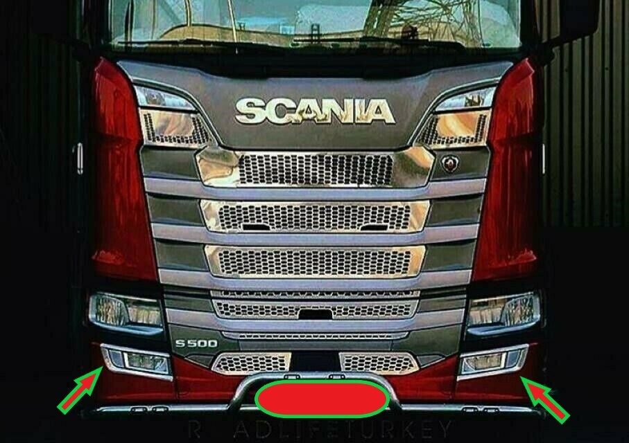 Scania S/R Series S500/R450 2017Up Chrome Fog Light Frame Trim 2 Pieces.
