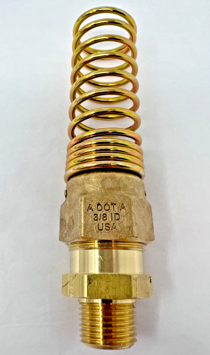 Brass DOT Air Brake Hose End Connector 3/8″ x 3/8″ Male NPT W/ Spring Guard USA