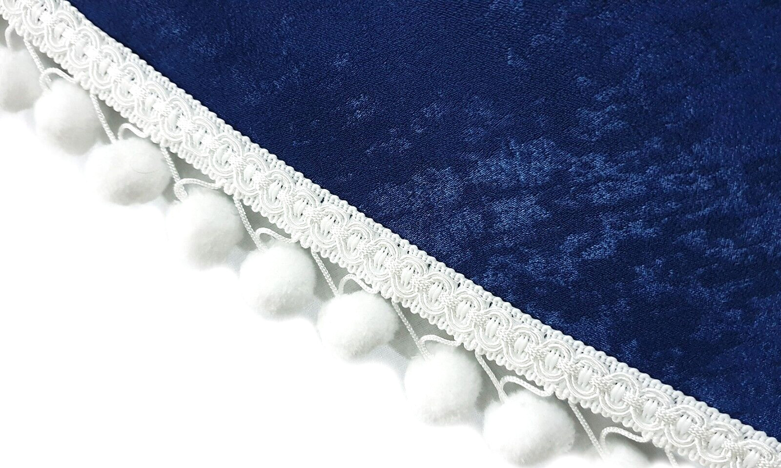 Truck Curtains Blue with White Pom Poms for FREIGHTLINER PETERBILT MACK KENWORTH