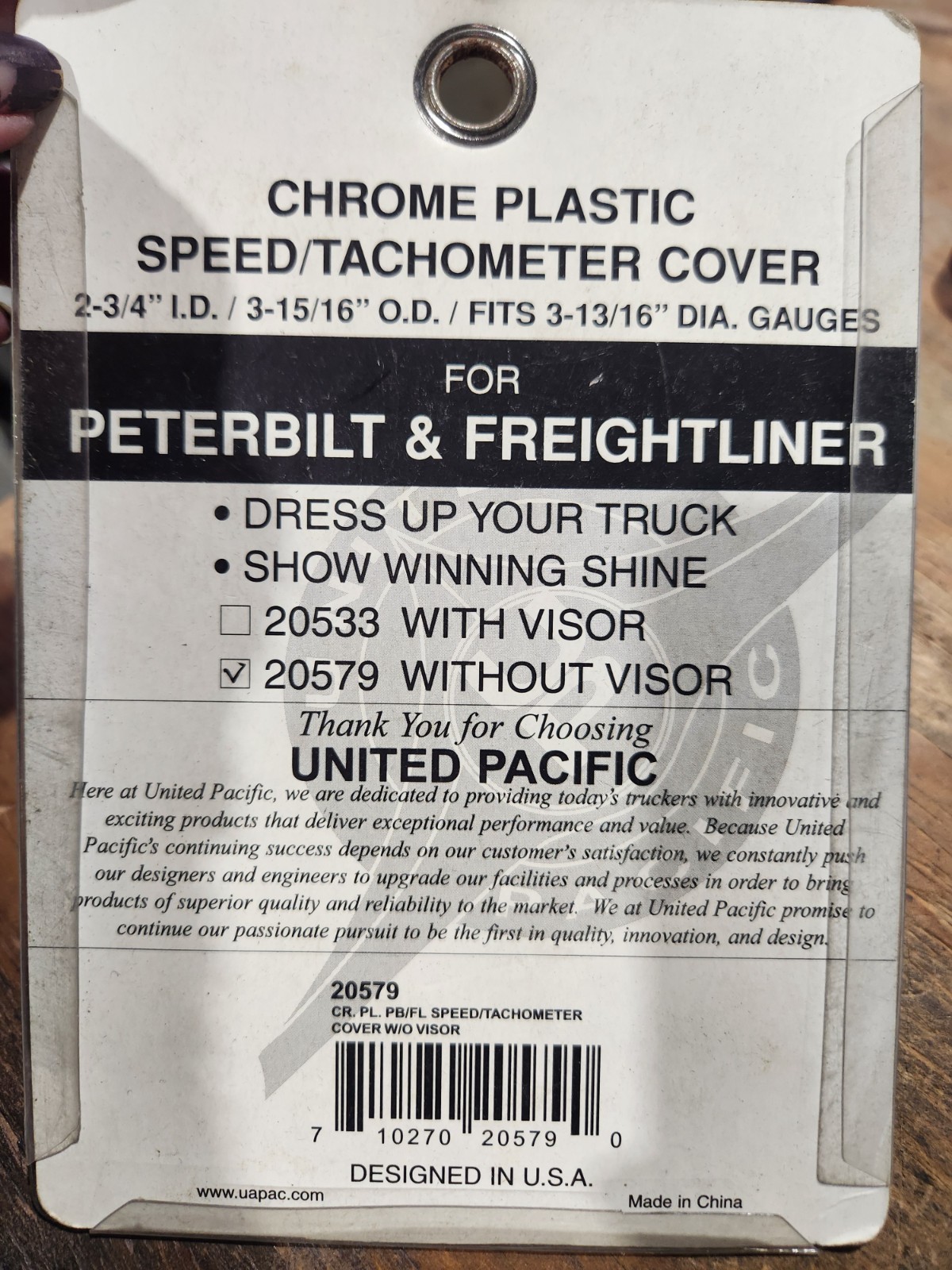 United Pacific 20579 Chrome Speed/ Tachometer Gauge Cover, Peterbilt