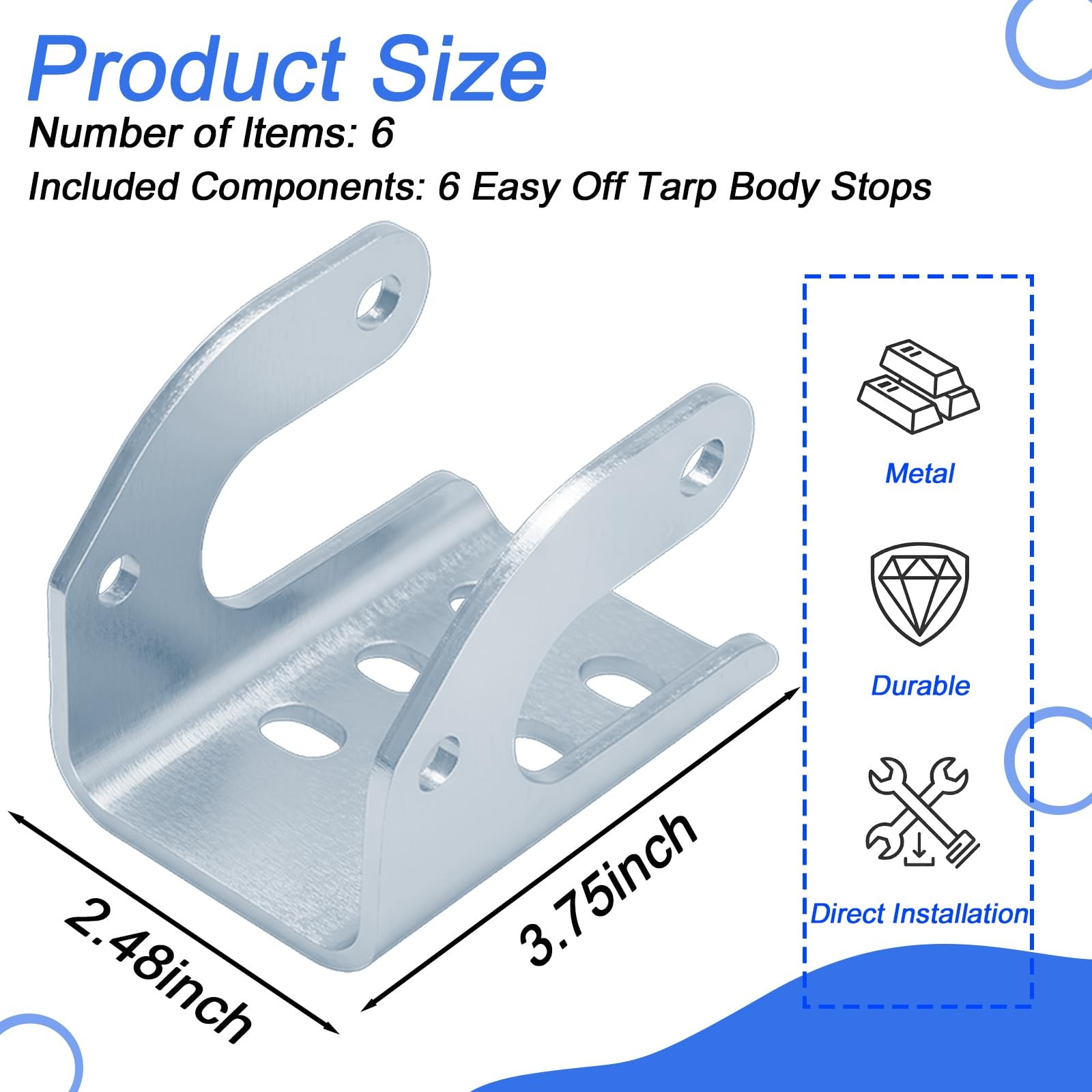 6 Pack Dump Trailer Tarp Stops Bracket for 1705775-1 1703604-1 Silver