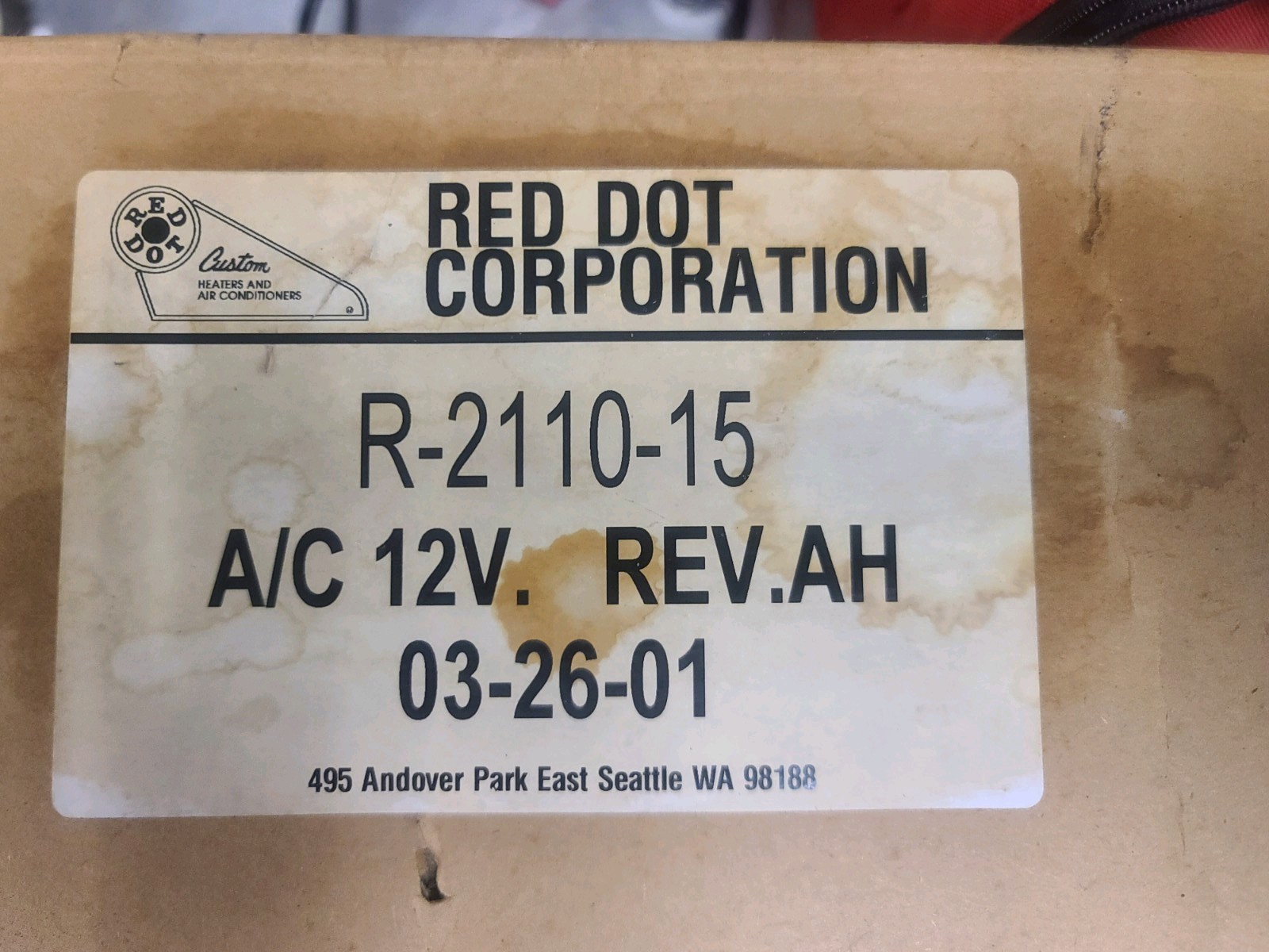 Red Dot R-2110-15 complete A/C unit new old stock RedDot